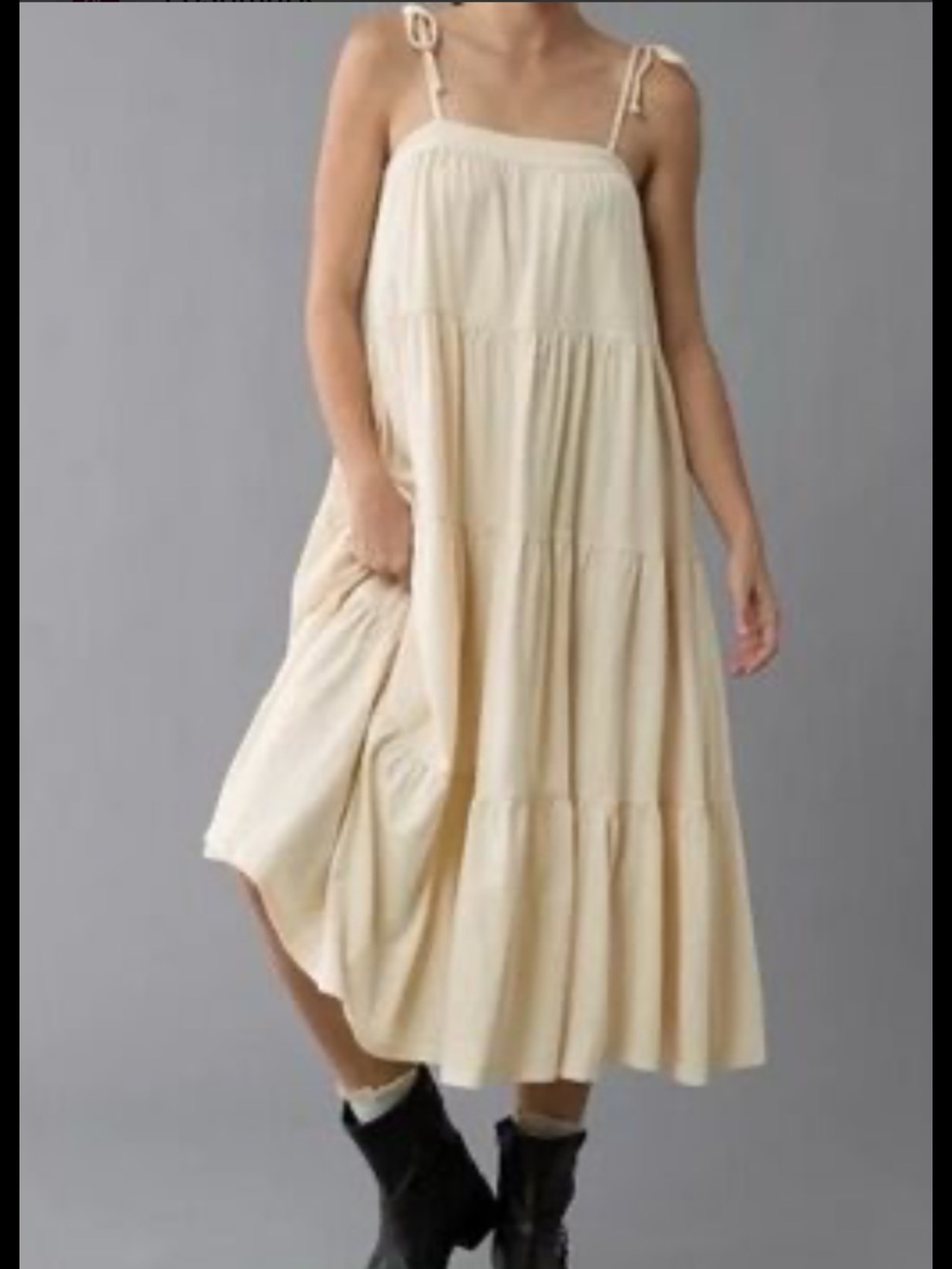 American Eagle Outfitters Cream Tiered Maxi Dress with Tie Straps